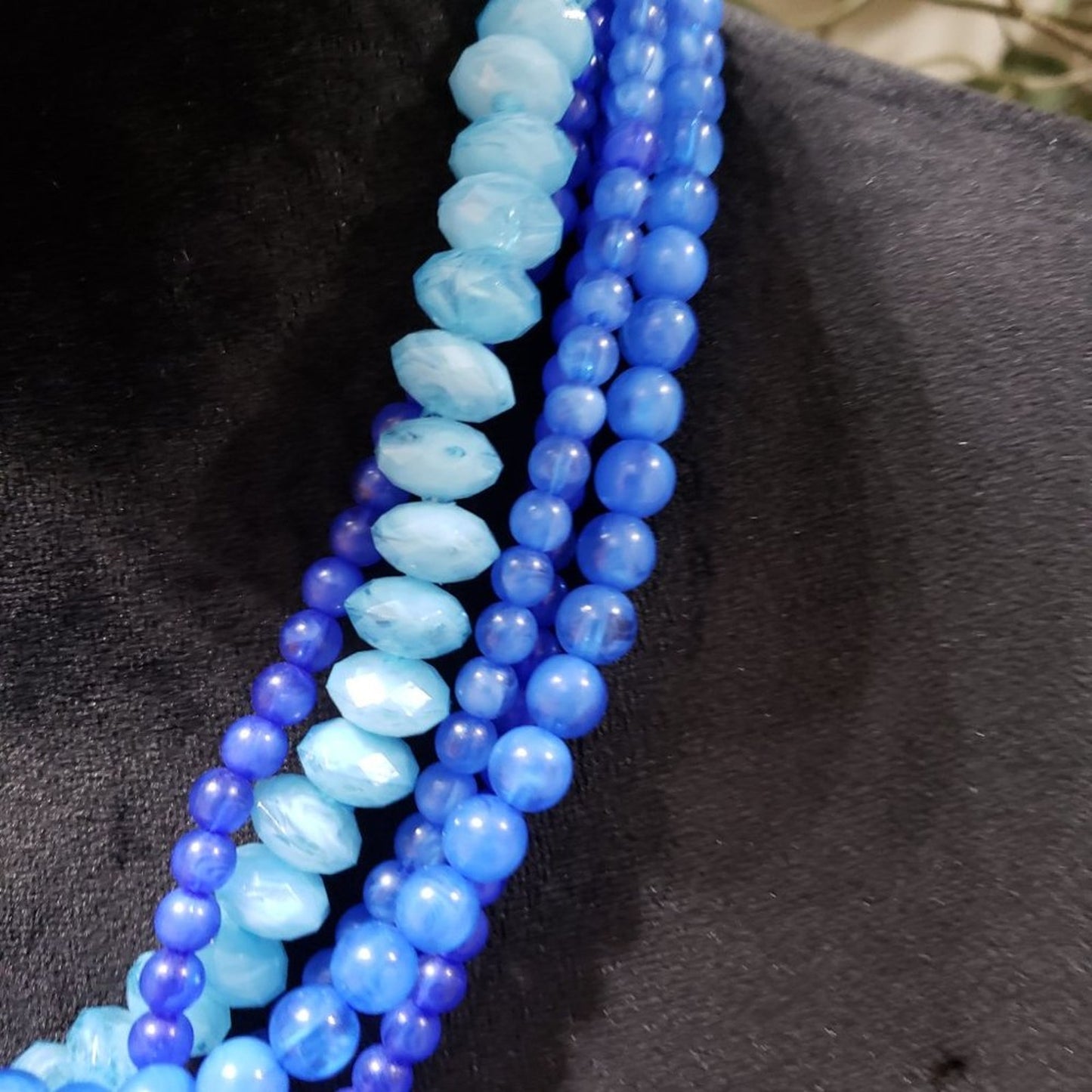Womens Blue Multilayer Chunky Pearl Ball Beaded Fashion Jewellery Necklace