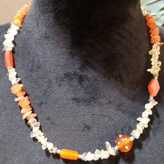 Womens Crystal Stone Orange Carnelian Citrine Bead Chain Necklace with Lobster