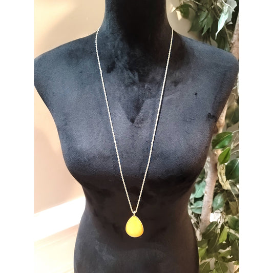 Women's Long Pendant Necklace Lobster Clasp Gold Chain Orange Teardrop Charm