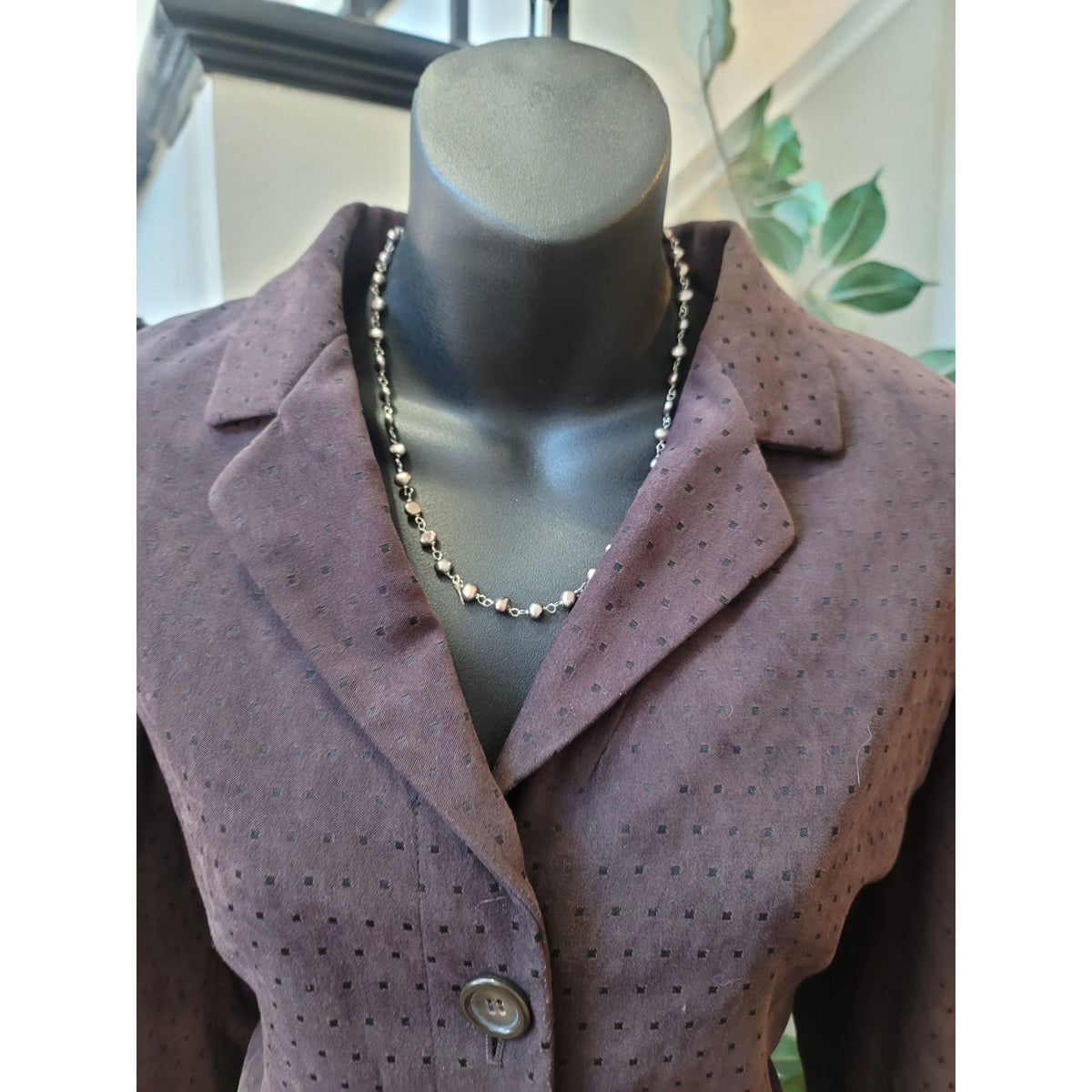Le Suit Skirt Set Women's SZ 10 Brown Pin-Dot Fully Lined Back Slit long Sleeve