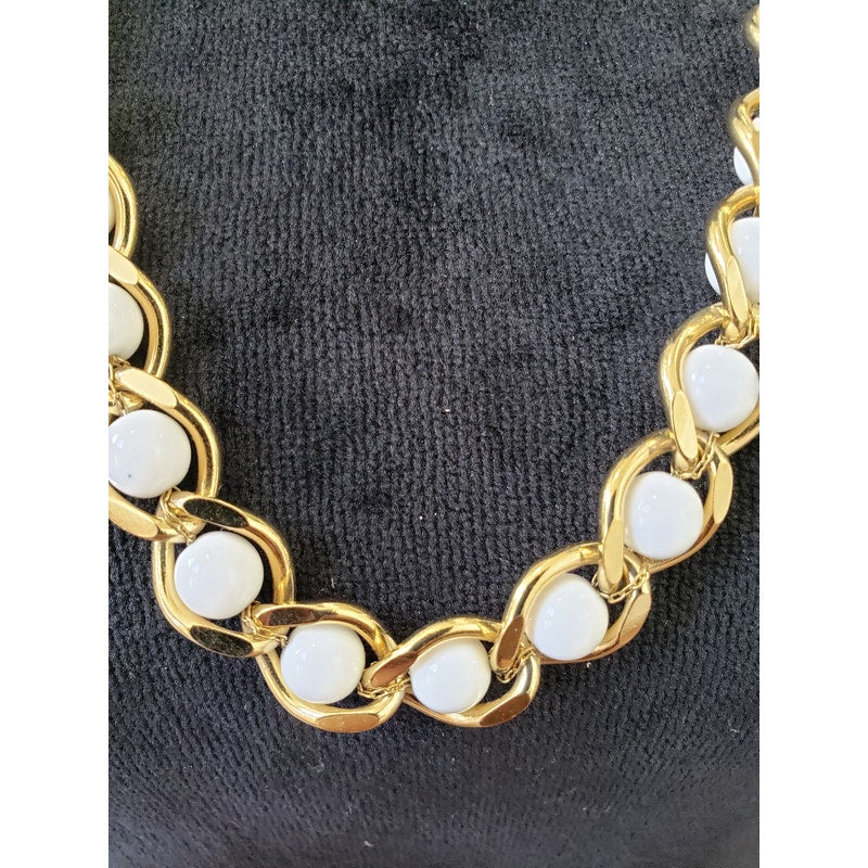 Women's Fashion Gold Tone Faux Pearl Cage Chain Necklace Jewelry with Claw Clasp