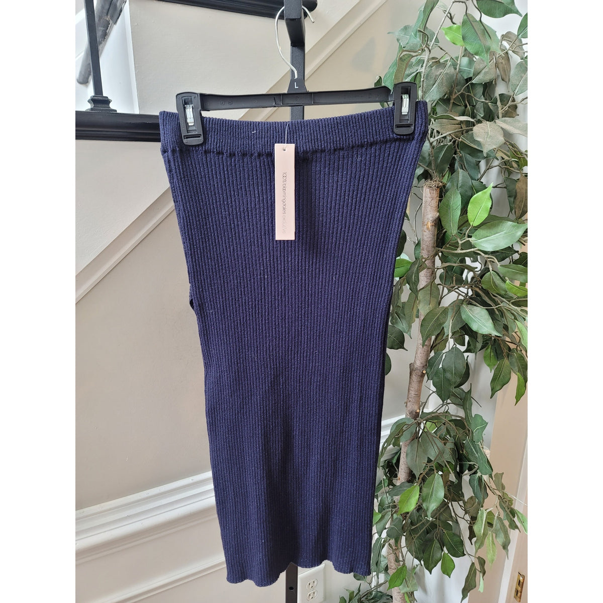 Aqua Pencil Skirt Women's Small Navy Glitter Ribbed Wrap-Front Slit Stretch