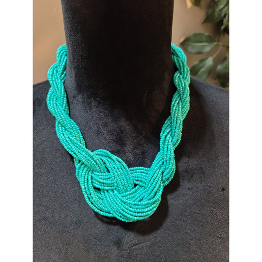 Women Green Beaded Necklace Braided Lobster Clasp Fashion Jewelry Gift