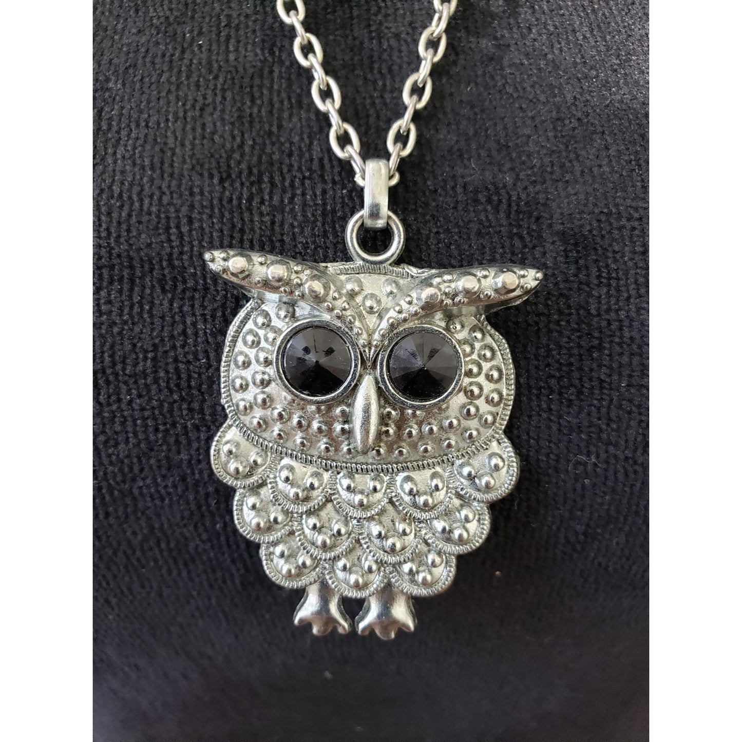 Womens Silver Owl Pendant Black Rhinestone Owl & Animal  Lover Gift Necklace