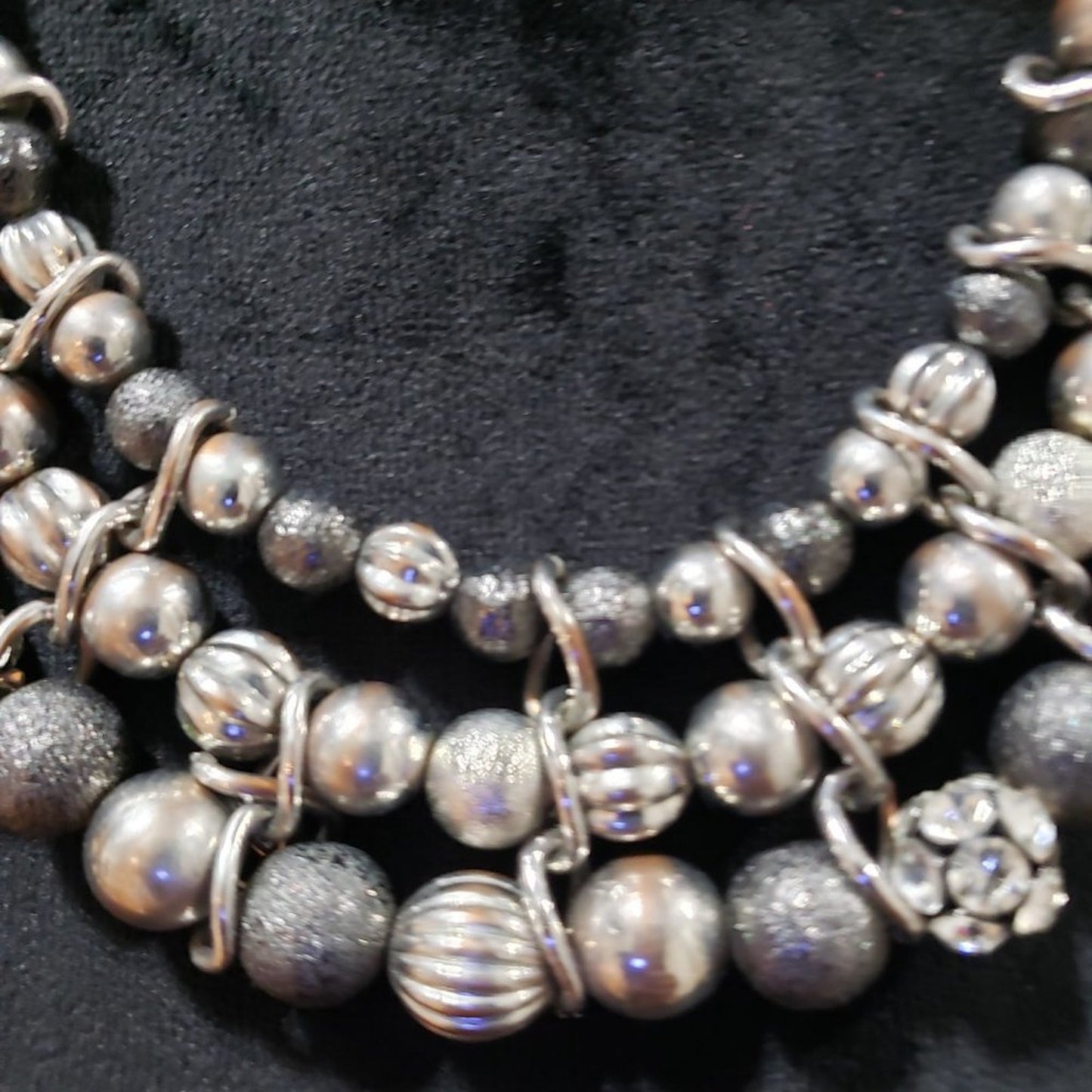 Womens Fashion Mixed Bead Silver Tone 3 Strand Statement Necklace Lobster Clasp