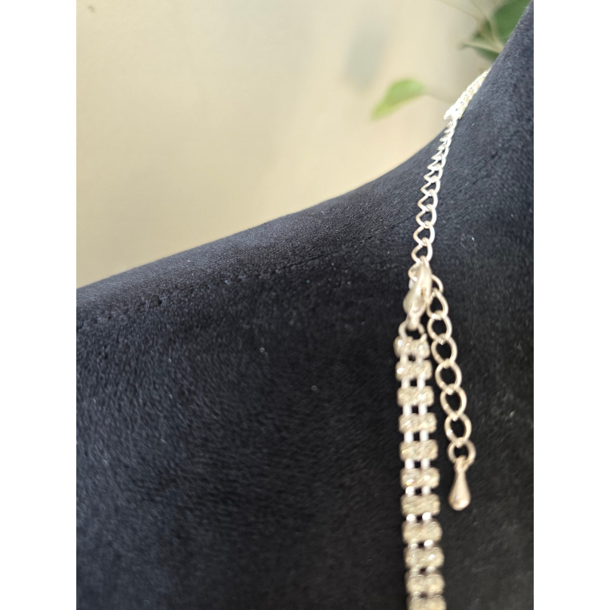 Silver Rhinestone Crystal Draped Bib Necklace Earrings Set Bridal Formal