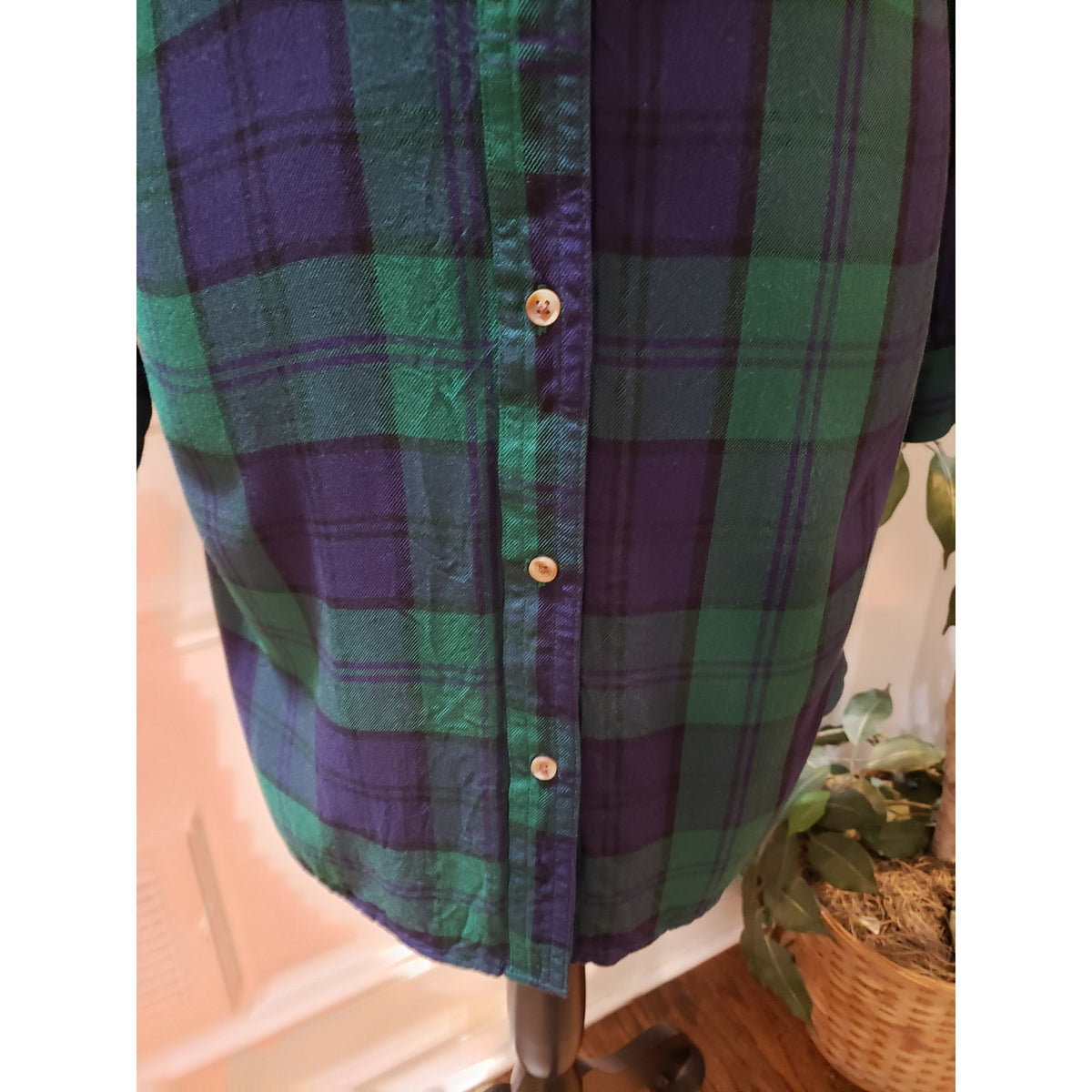 Old Navy Shirt Dress Womens S Green Plaid Casual Long Sleeve Collar Button Down