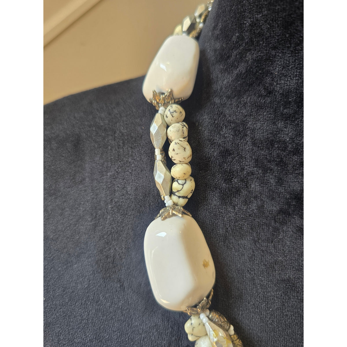 Ivory Chunky Beaded Braided Statement Necklace