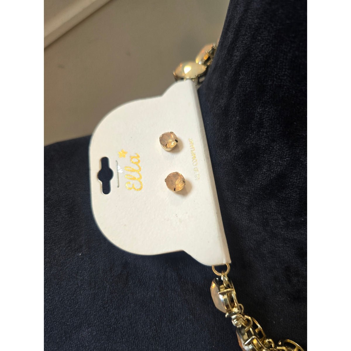 Ella Gold Tone Yellow Faceted Oval Stone Statement Necklace And Earring Set