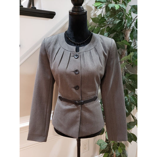 Isabella Women Gray 100% Polyester Long Sleeve Button Front & Belt Jacket Size 8