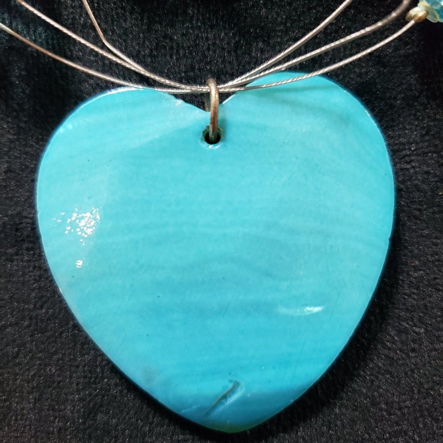 Women Fashions Blue Turquoise Beaded & Heart Pendant Necklace with Lobster Clasp