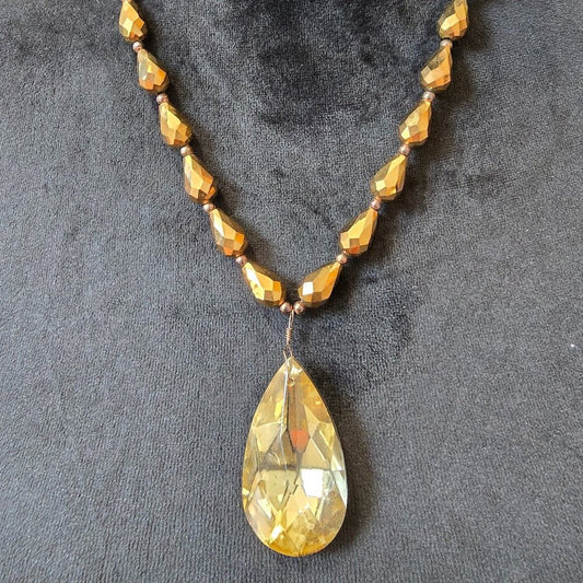 Womens Gold Tone Crystal Stone Pendant Statement Necklace with Lobster Clasp