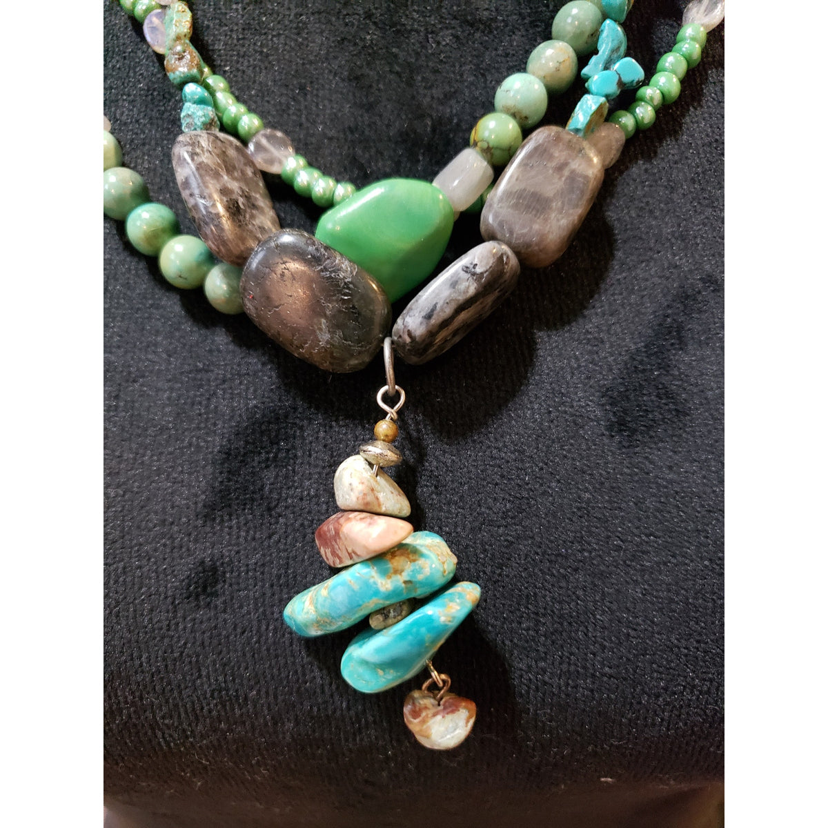 Womens 3 Strand Turquoise Jasper Multi-Stone Beads Lariat Necklace Jewelry