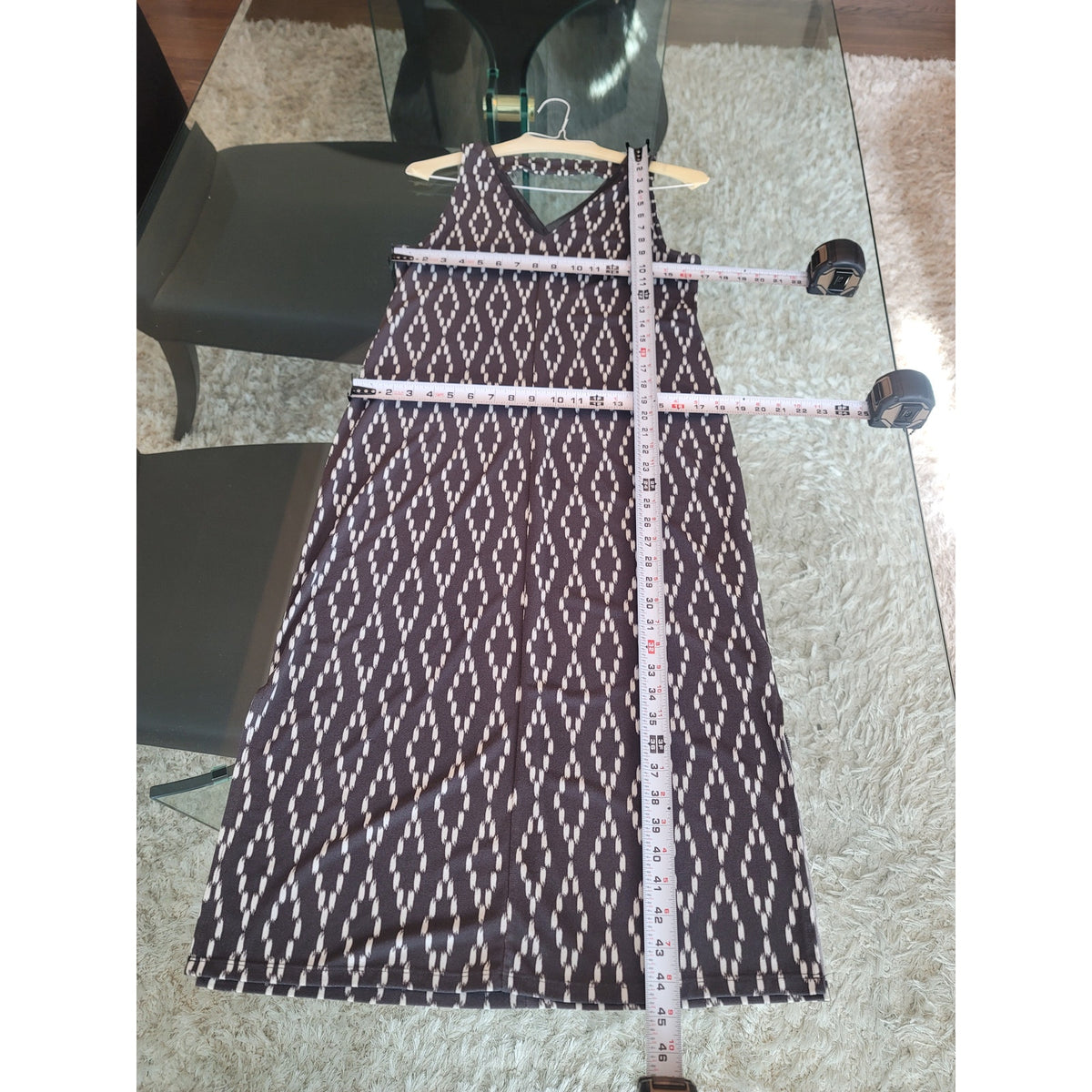 Banana Republic Midi Tank Dress Womens Small Black White Geometric V-Neck Casual