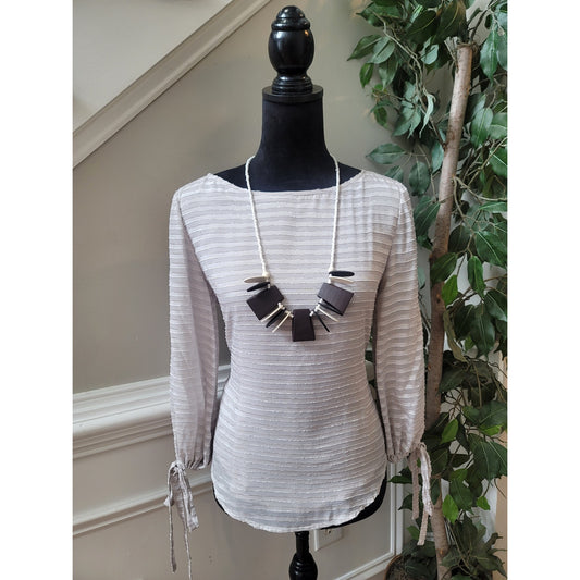 Banana Republic Blouse Women's Petite Small White Sheer Stripe Long Sleeve Top