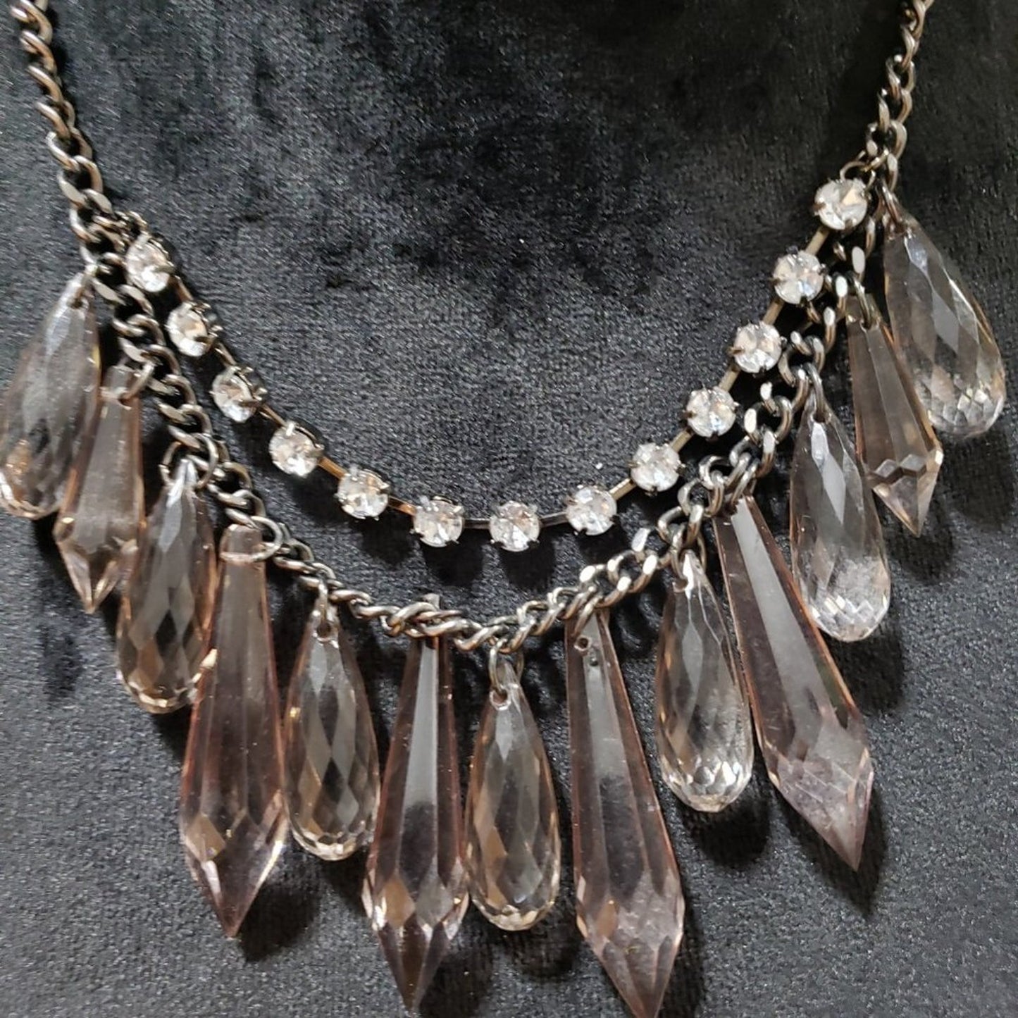 Womens Clear Faceted Bicone Beads Rhinestones Collar Necklace with Lobster Clasp