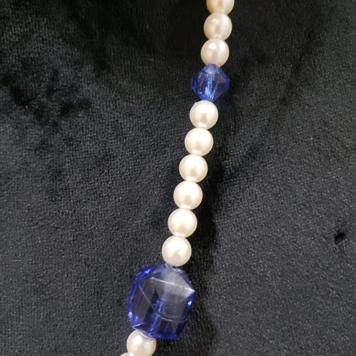 Womens Fashion Blue Color Rhinestone Natural Faux Pearl Beaded Collar Necklace