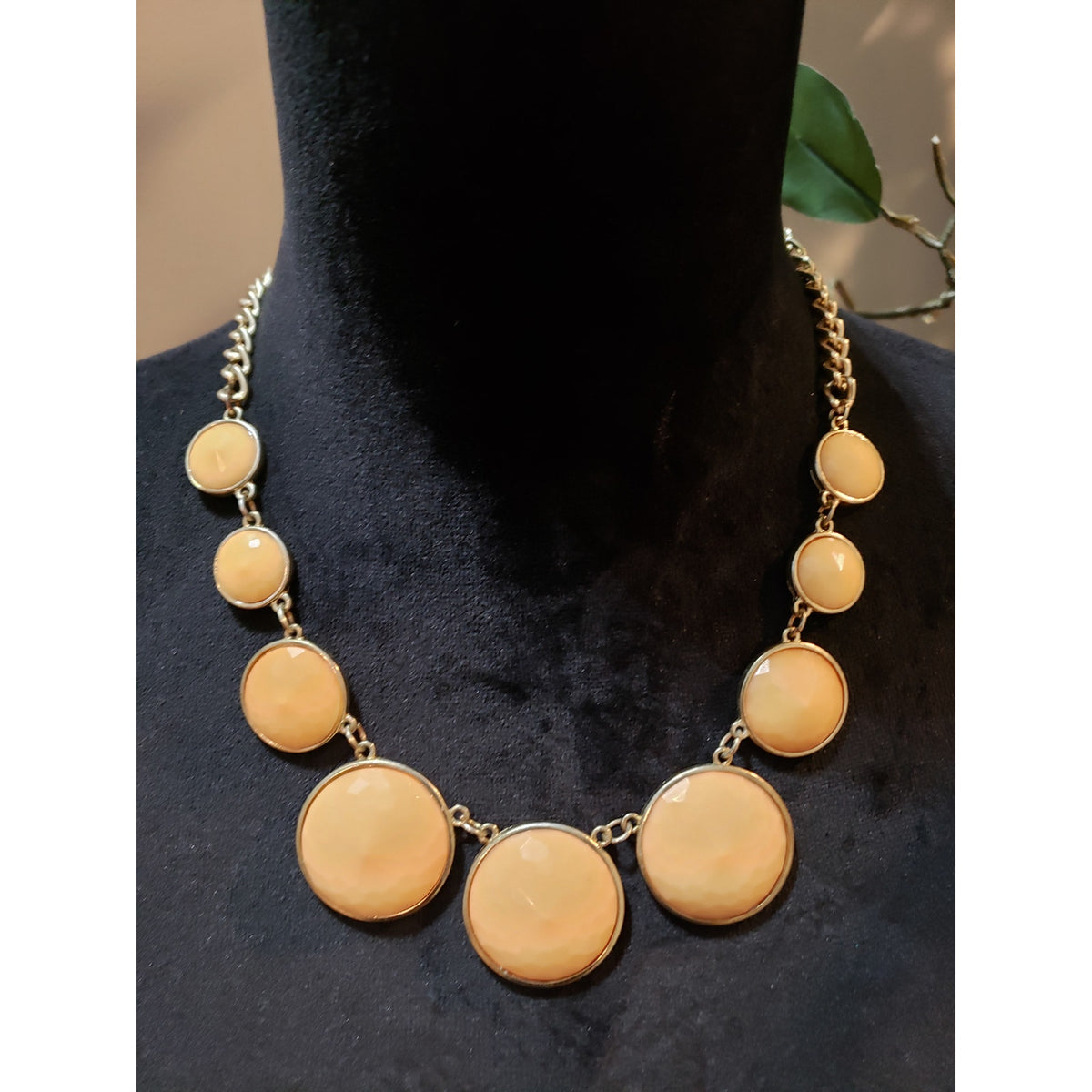 Women's Gold Statement Necklace Lobster Clasp Faceted Peach Discs