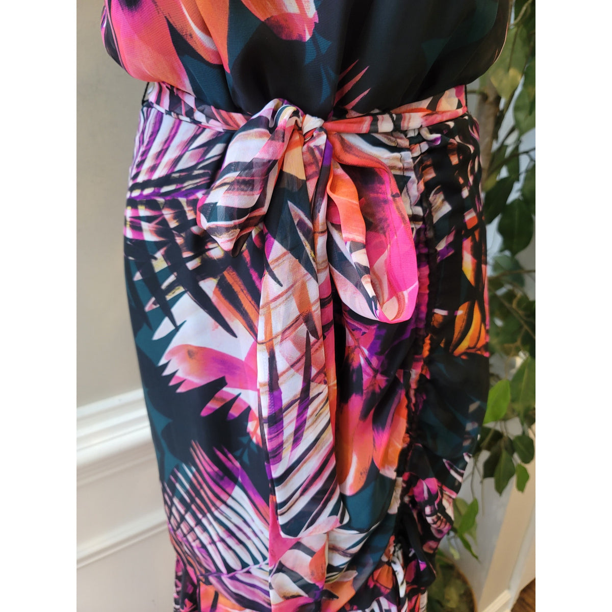 Frank Lyman Montreal Maxi Dress Women's 10 Multicolor 100% Polyester Crew Neck