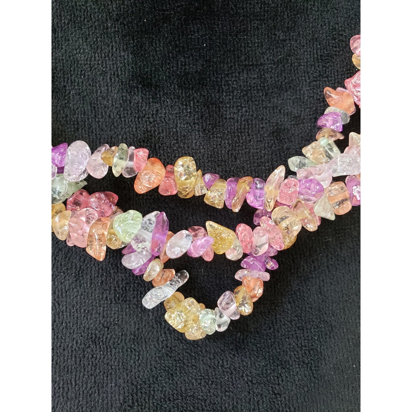 Womens 3 Strand Multi Irregular Chip Gravel Beads Necklace with Lobster Clasp