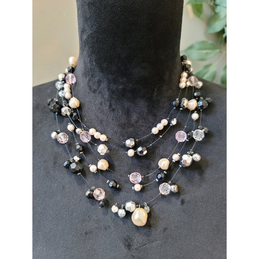 Women's Multi Strand Floating Bead Necklace With Lobster Claw Clasp Elegant