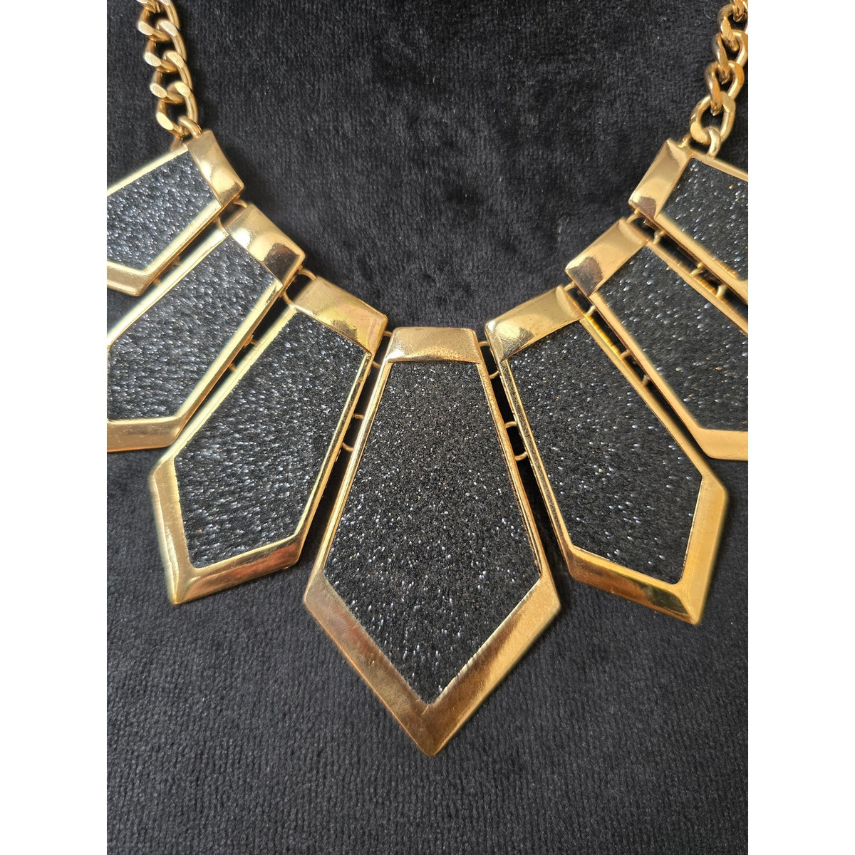 Black Gold Geometric Bib Statement Necklace