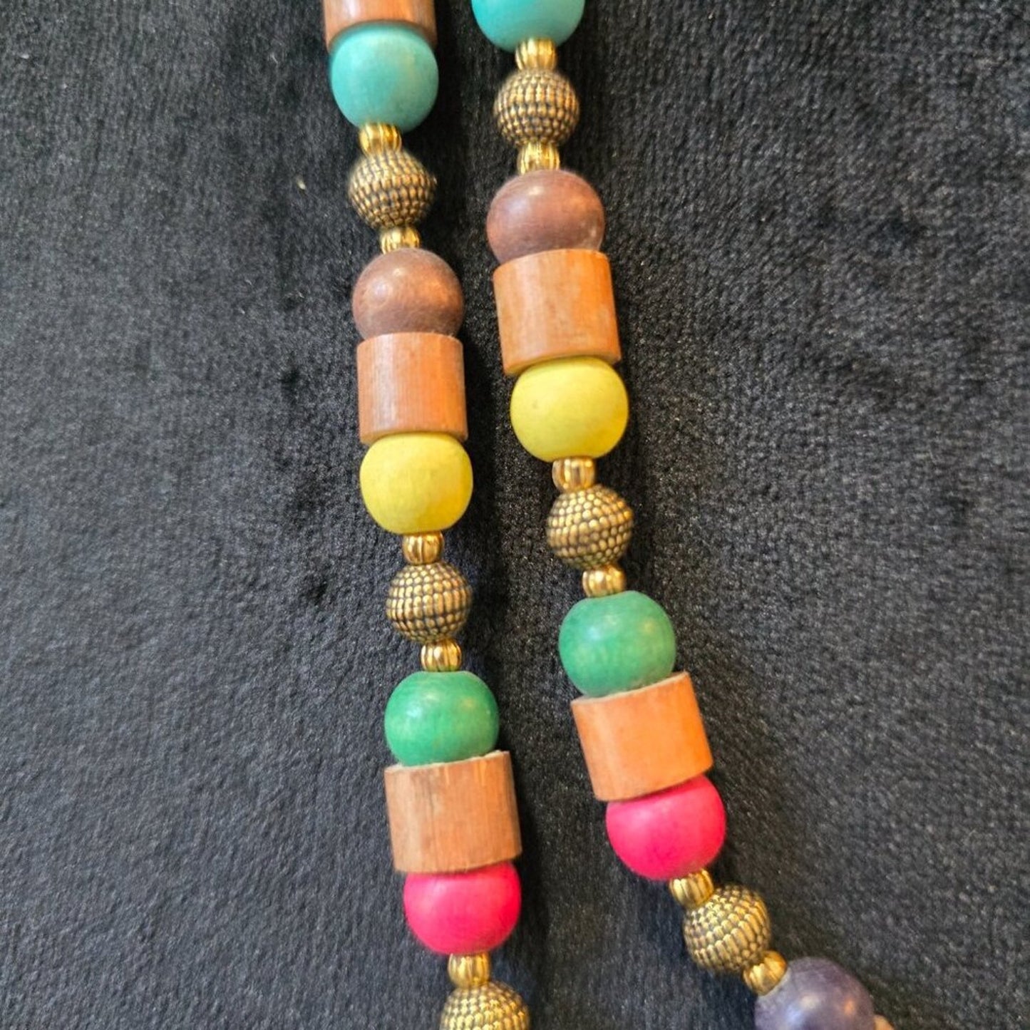 Womens Fashion Multicolor Wooden Beaded Necklace Jewelry with Spring Ring Clasp