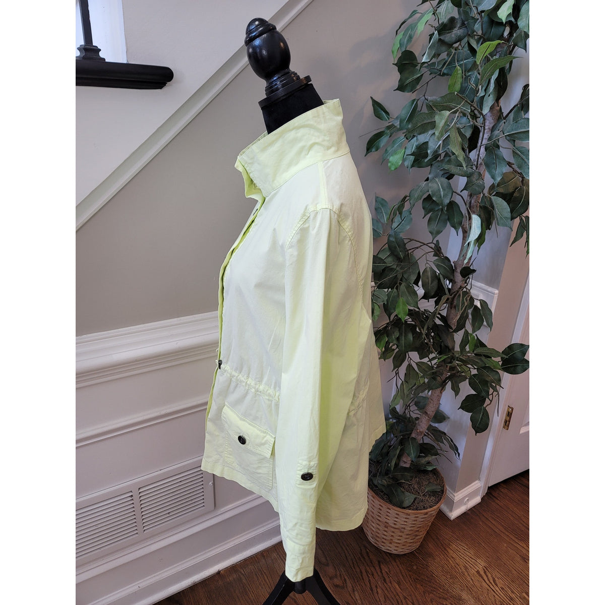 Chico’s Utility Jacket Women's SZ L Lime Green Button Up Flap Pockets Drawstring