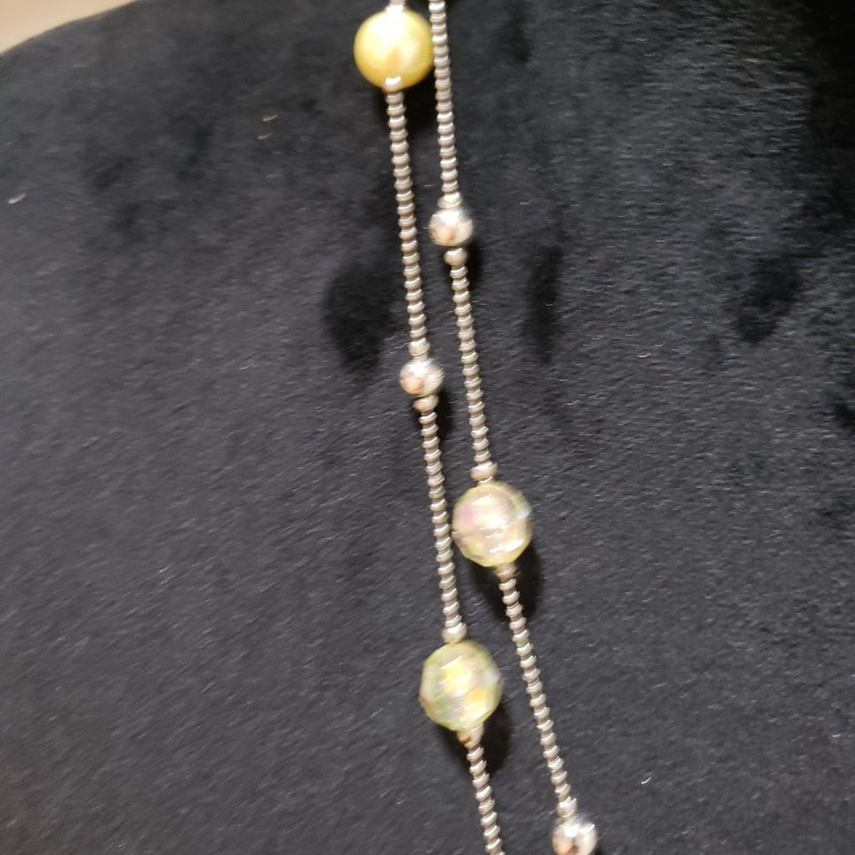 Womens Fashion Silver Bead Rhinestone Long Chain Adjustable Statement Necklace