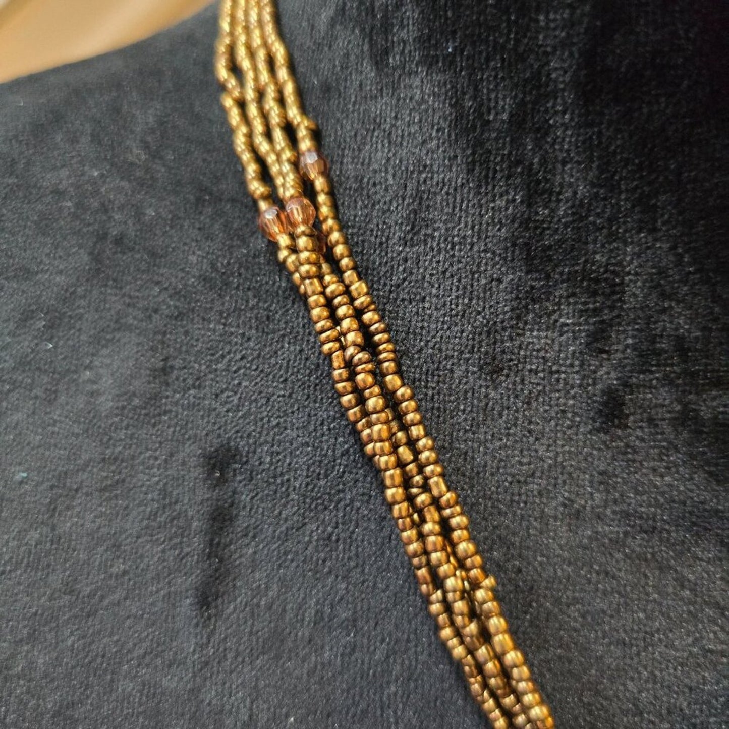 Women's Gold Seed Bead Swirl Leaf Teardrop Shaped Art Glass Pendant Necklace