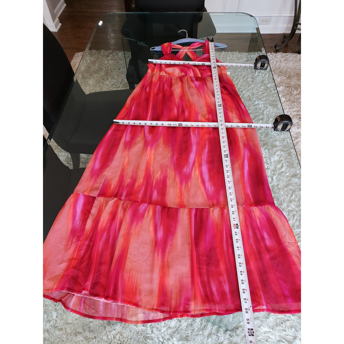 A.N.A Long Maxi Dress Women's Size XL Multi Tie Dye Cinch Waist Back Wrap V Neck