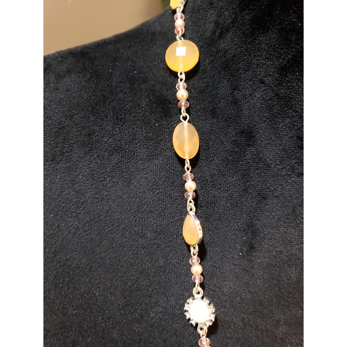 Chaps Womens Multi-Faceted Glass Acrylic Beads Faux Pearls Long Necklace Jewelry