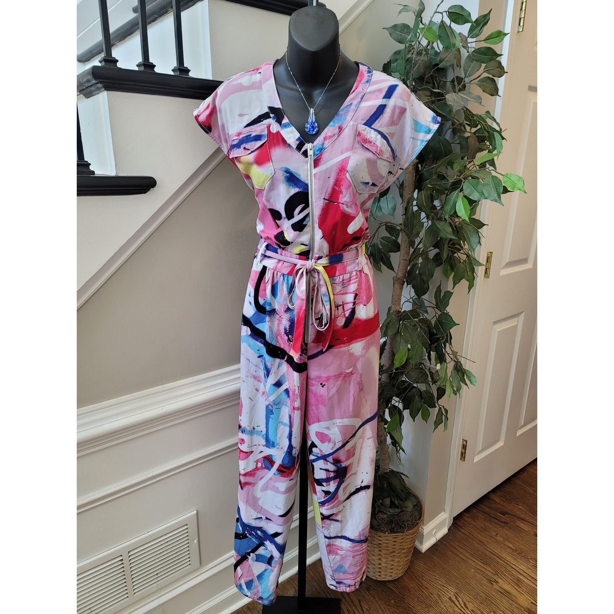 New York & Company Abstract Print Jumpsuit Women's Size Small Multicolor