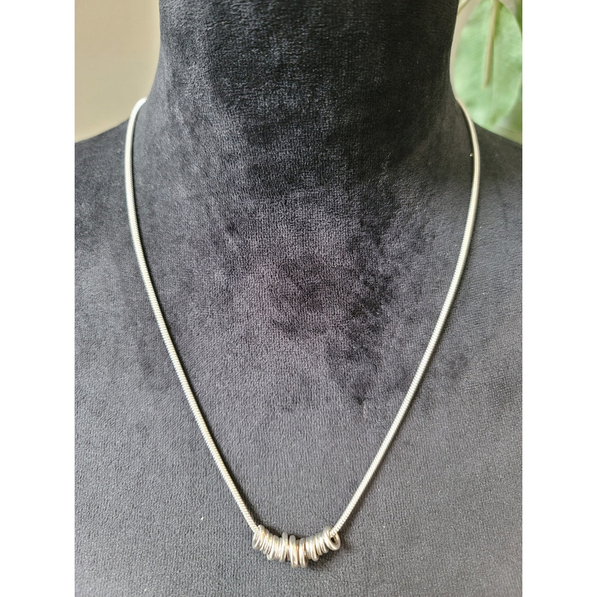 Chico’s Women Silver Tone Snake Chain Necklace With Ring Bead Accents Adjustable