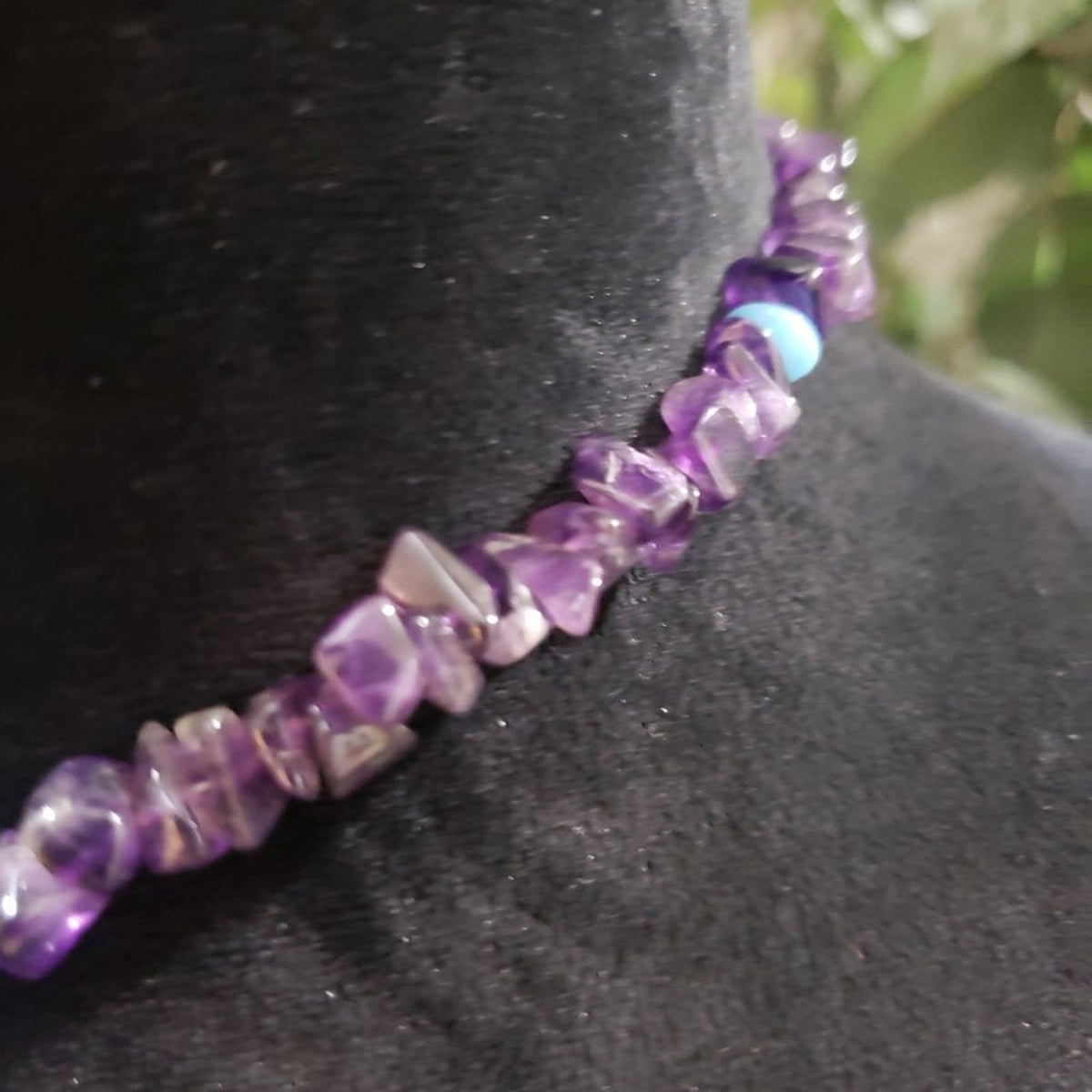 Womens Fashion Purple Color Glass Beads Choker Necklace with Lobster Clasp