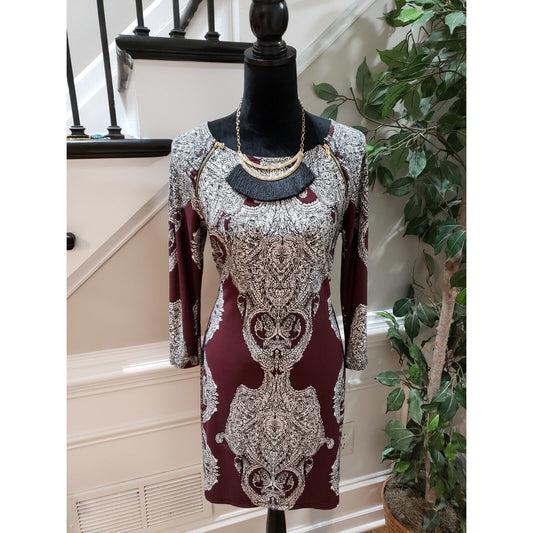INC International Concepts Women's Maroon Zip Sleeve Casual Knee Length Dress PM