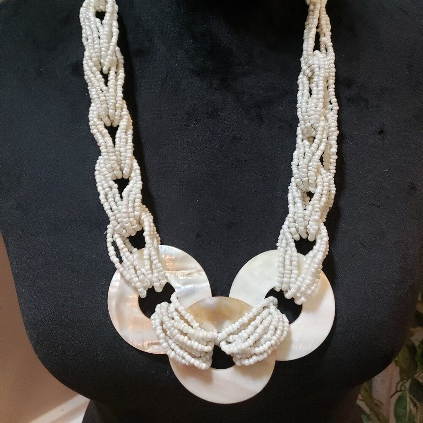 Womens White Braided Seed Bead 3 Strand Disc Necklace Jewelry with Lobster Clasp