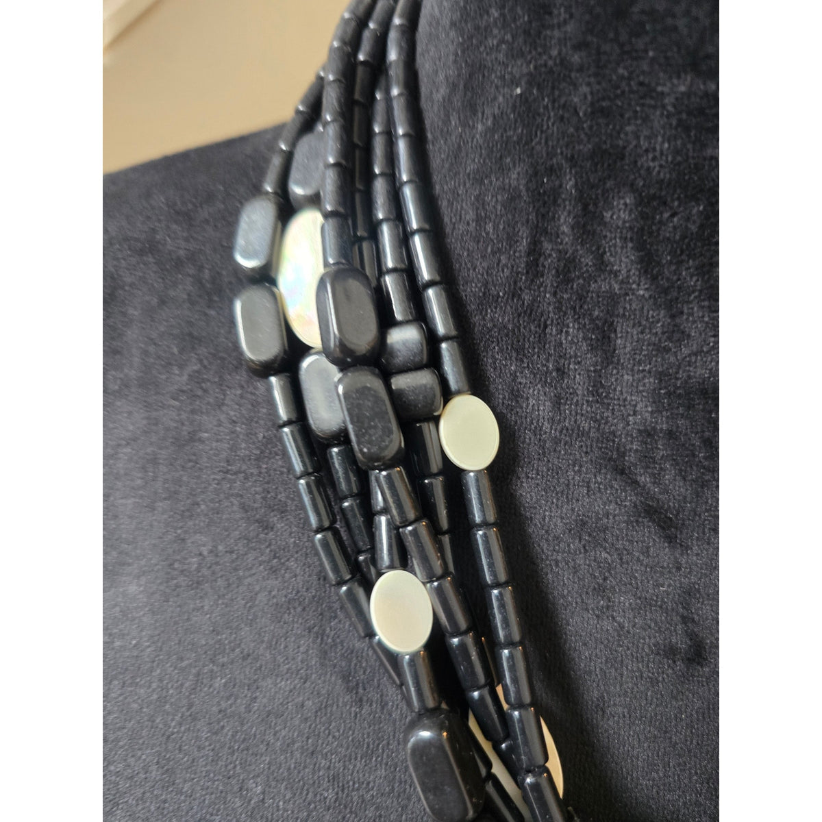 Black Multi Strand Gold Circle Pendant Necklace