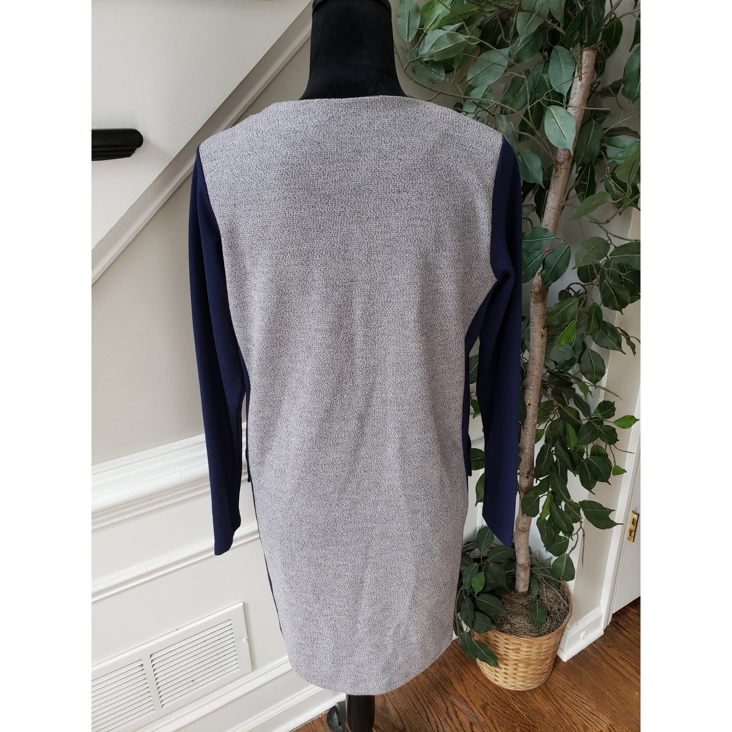 Dodry Sweater Dress Womens Medium Gray Blue Knit Long Sleeve Round Neck Pullover