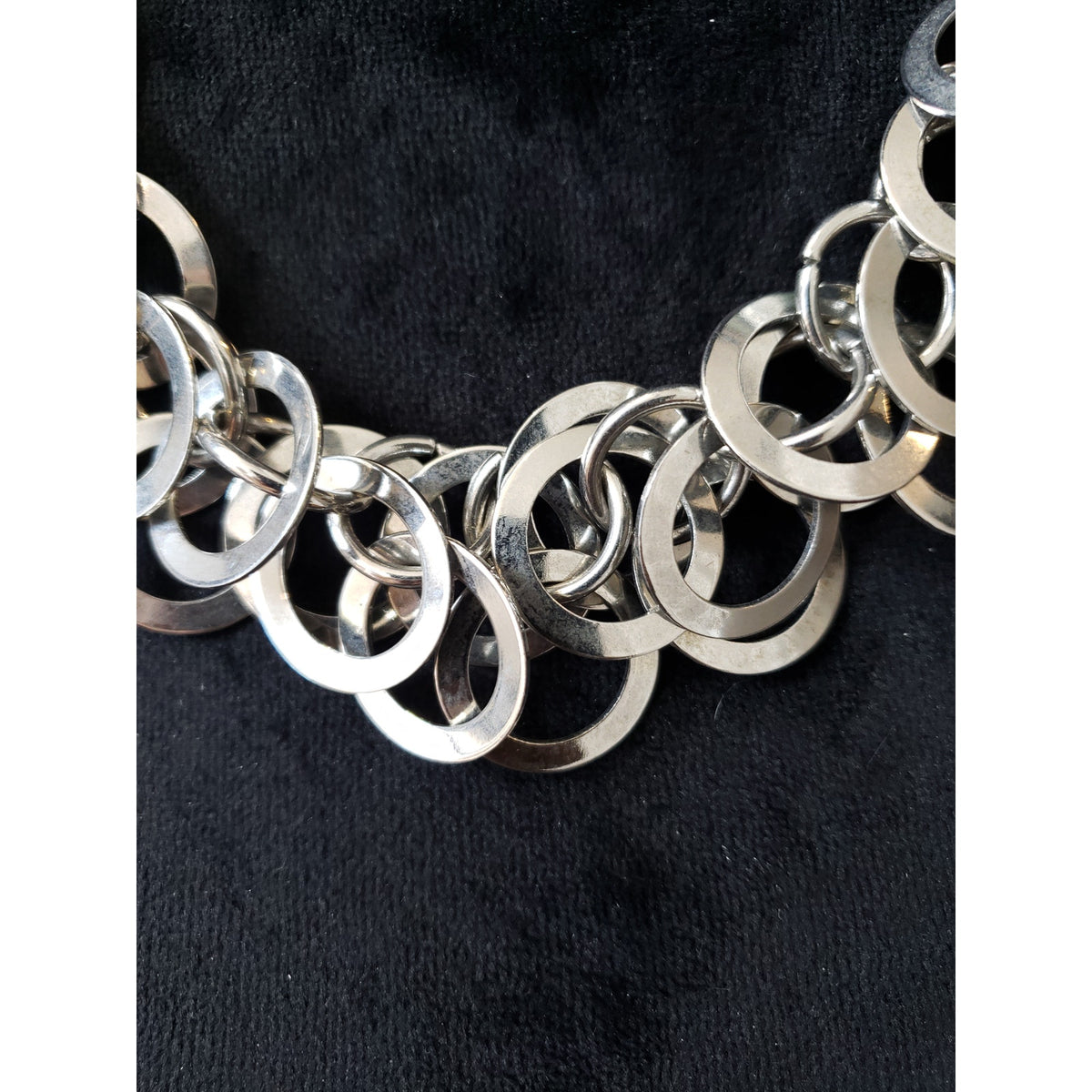 Womens Silver Tone Round Metal Discs Cluster Bib Necklace Jewelry with Lobster