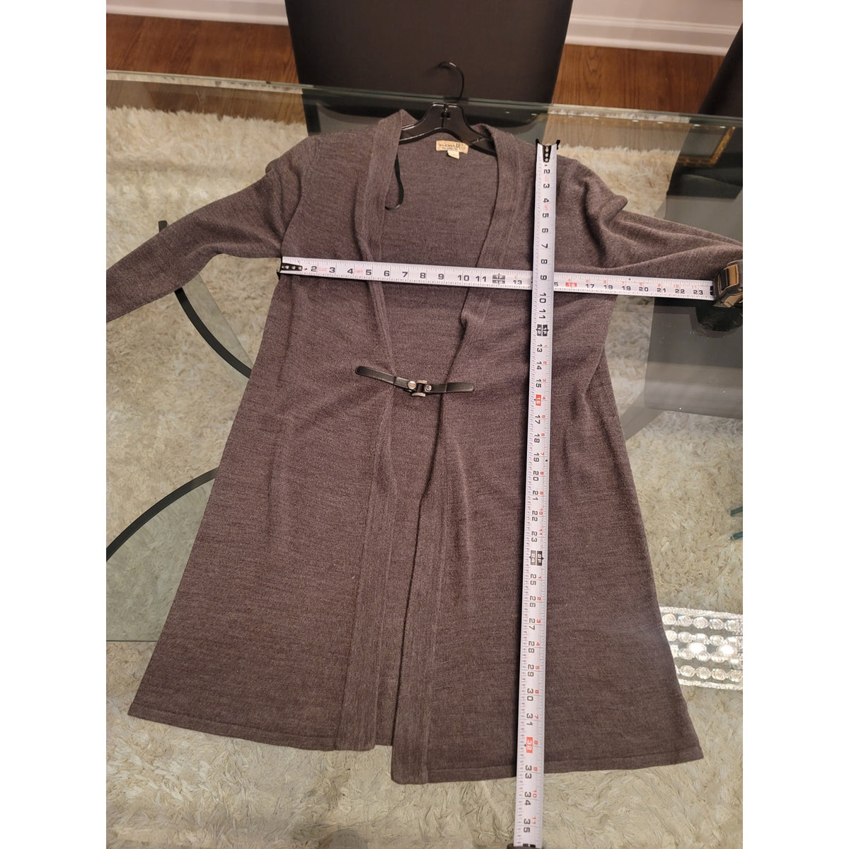 One World Longline Cardigan Sweater Women's Large Gray Buckle Front Long Sleeve