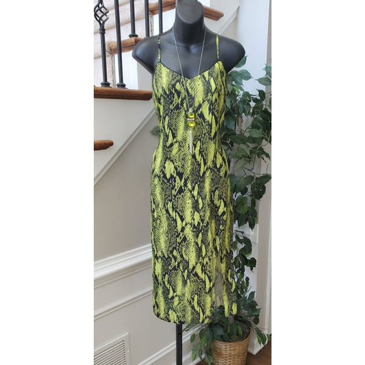 Sans Souci Green Snake Print Polyester V-Neck Sleeveless Knee Length Dress Large