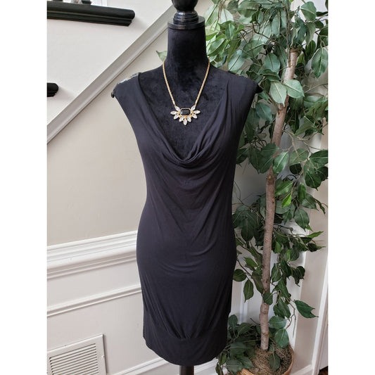 A.n.a Knee Length Dress Womens XL Black Beaded Cowl Neck Sleeveless Pullover