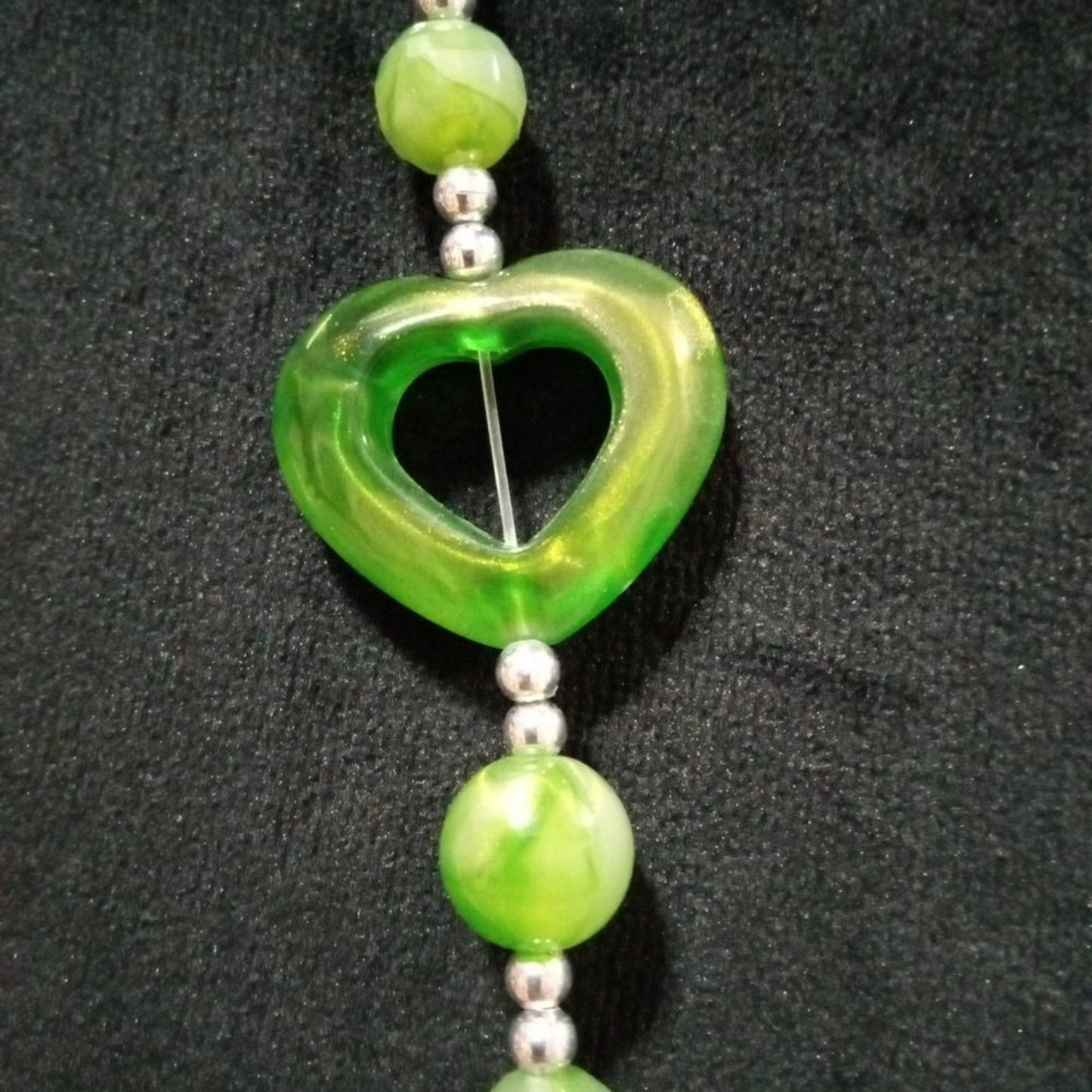Womens Fashion Green Color Chunky Beaded Acrylic Heart Charm Long Necklace