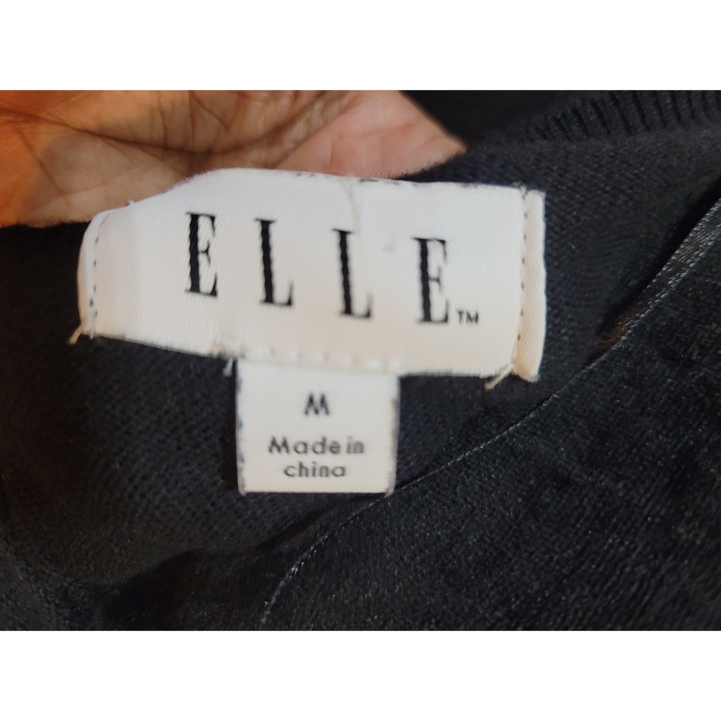 ELLE Sweater Women's Medium Black Pearl Embellished 34 Sleeve Pullover Knit