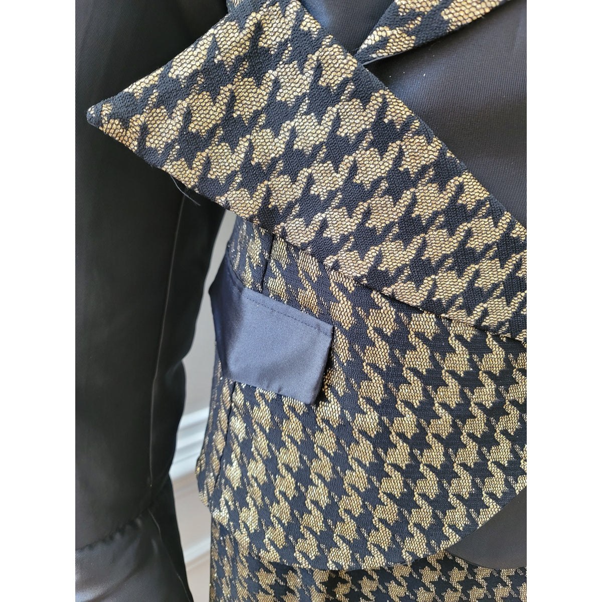 EY Boutique Skirt Suit Women's SZ 16 Black/Tan Houndstooth Fully Lined Fold Cuff