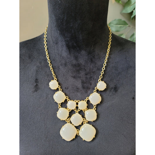 Women's White Bubble Bib Necklace Lobster Clasp Gold Tone Statement Jewelry