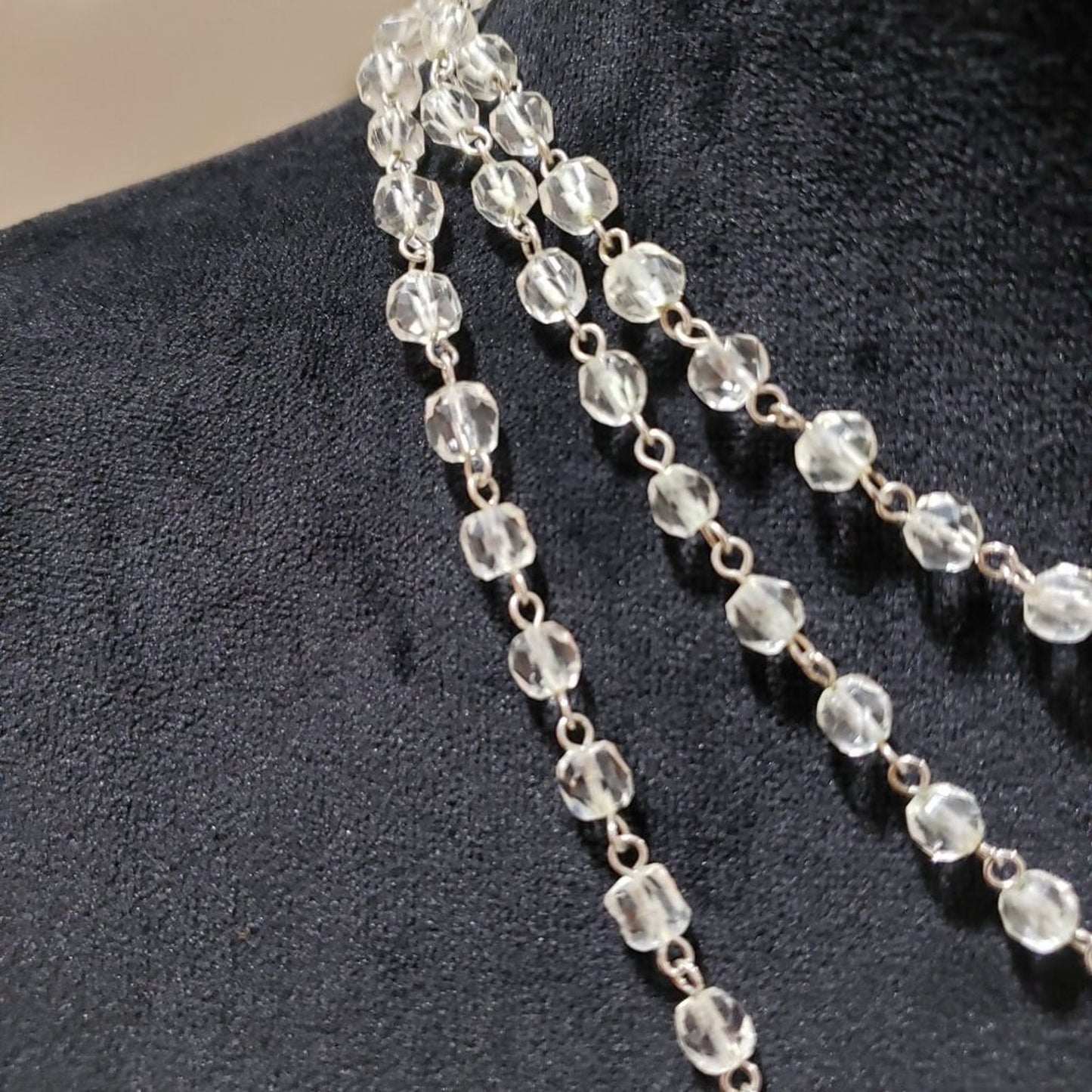 Womens Fashion Triple Strand Clear Faceted Rhinestones Beaded Charm Necklace
