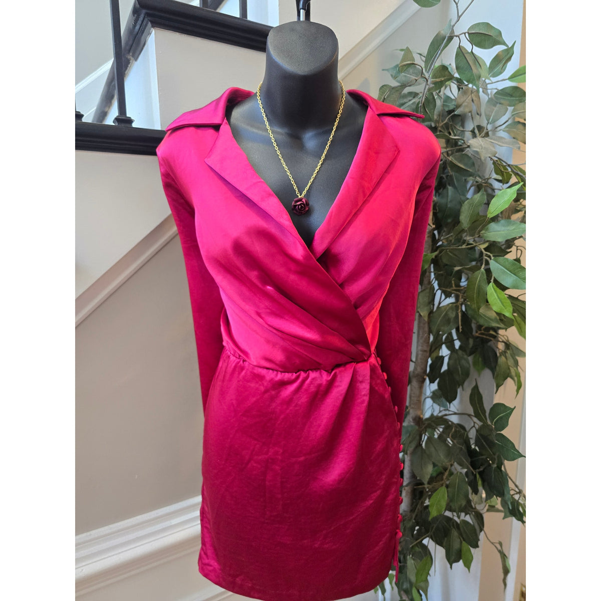 Endless Ross Mini Dress Women's Small Fuchsia Pink 100% Polyester Long Sleeves