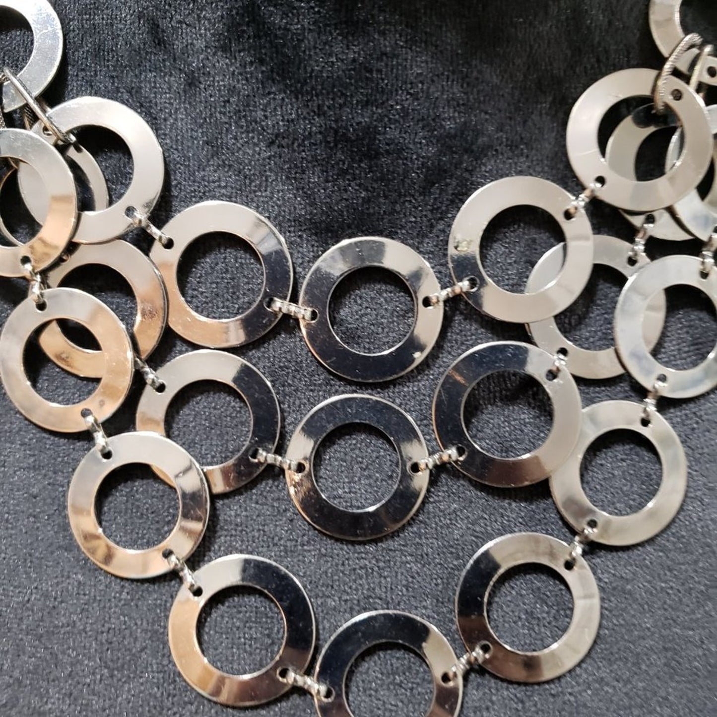 Womens Fashion Silver Multi Circle Link Chain Collar Necklace with Lobster Clasp